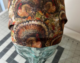 Turkey Print Euro Scrub Cap: Adjustable Medical Hat