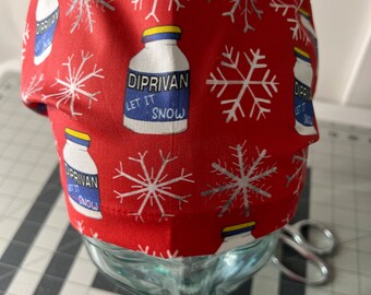 Propofol let it snow. Diprivan euro style scrub cap, crna, Doctor, nurse.