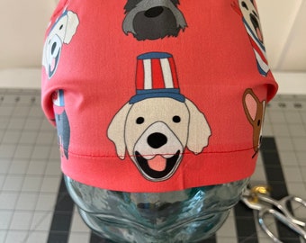 Pups Fourth of July, Independence Day euro style scrub cap.
