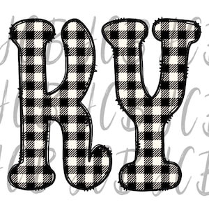 KY Kentucky Black and White Buffalo Plaid Fall Christmas Hand Drawn Doodle Letters for Sublimation PNG File