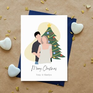 Personalized Christmas Gift, Custom Birthday card, Custom portrait holiday card, Illustrated family card image 3