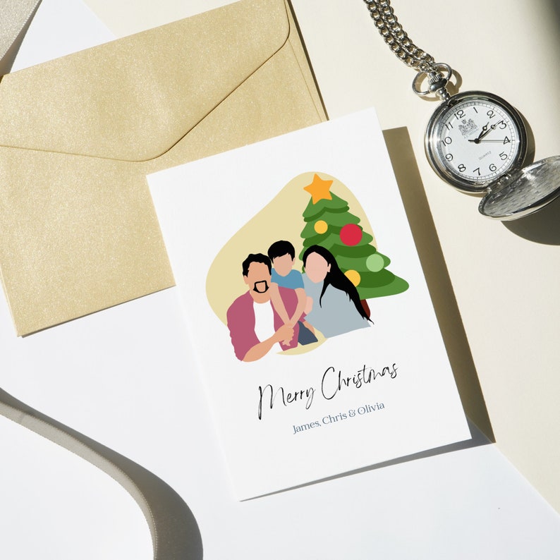 Personalized Christmas Gift, Custom Birthday card, Custom portrait holiday card, Illustrated family card image 2