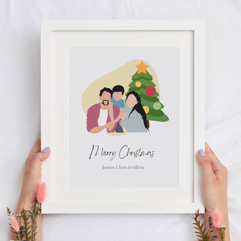 Personalized Christmas Gift, Custom Birthday card, Custom portrait holiday card, Illustrated family card image 4