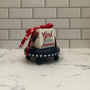 4th of July Tiered Tray Block and Mini Riser, Patriotic Tiered Tray Decor, Mini Pedestal, Mini Wood Risers, Tiered Tray Pedestal