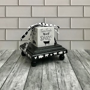 Farmhouse Tiered Tray Decor: Wood Riser & Farm Animal Block Set