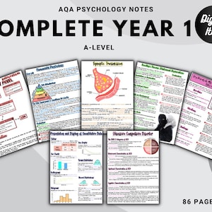 Notes imprimables manuscrites complètes AQA A-level en psychologie : ANNÉE 1 COMPLÈTE