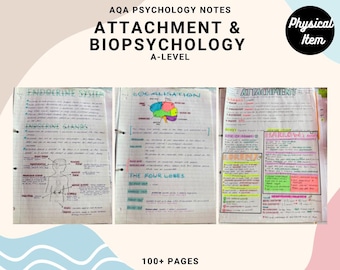 AQA a-level psyhcology handwritten notes: attachment & biopsychology