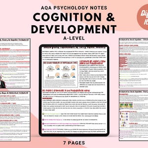Notes imprimables manuscrites complètes de niveau A en psychologie AQA : COGNITION ET DÉVELOPPEMENT