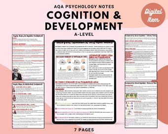 AQA A-level Psychology full handwritten printable notes:  COGNITION & DEVELOPMENT
