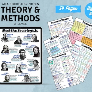 Notes de sociologie du niveau A AQA : théorie et méthodes imprimables sur fond blanc