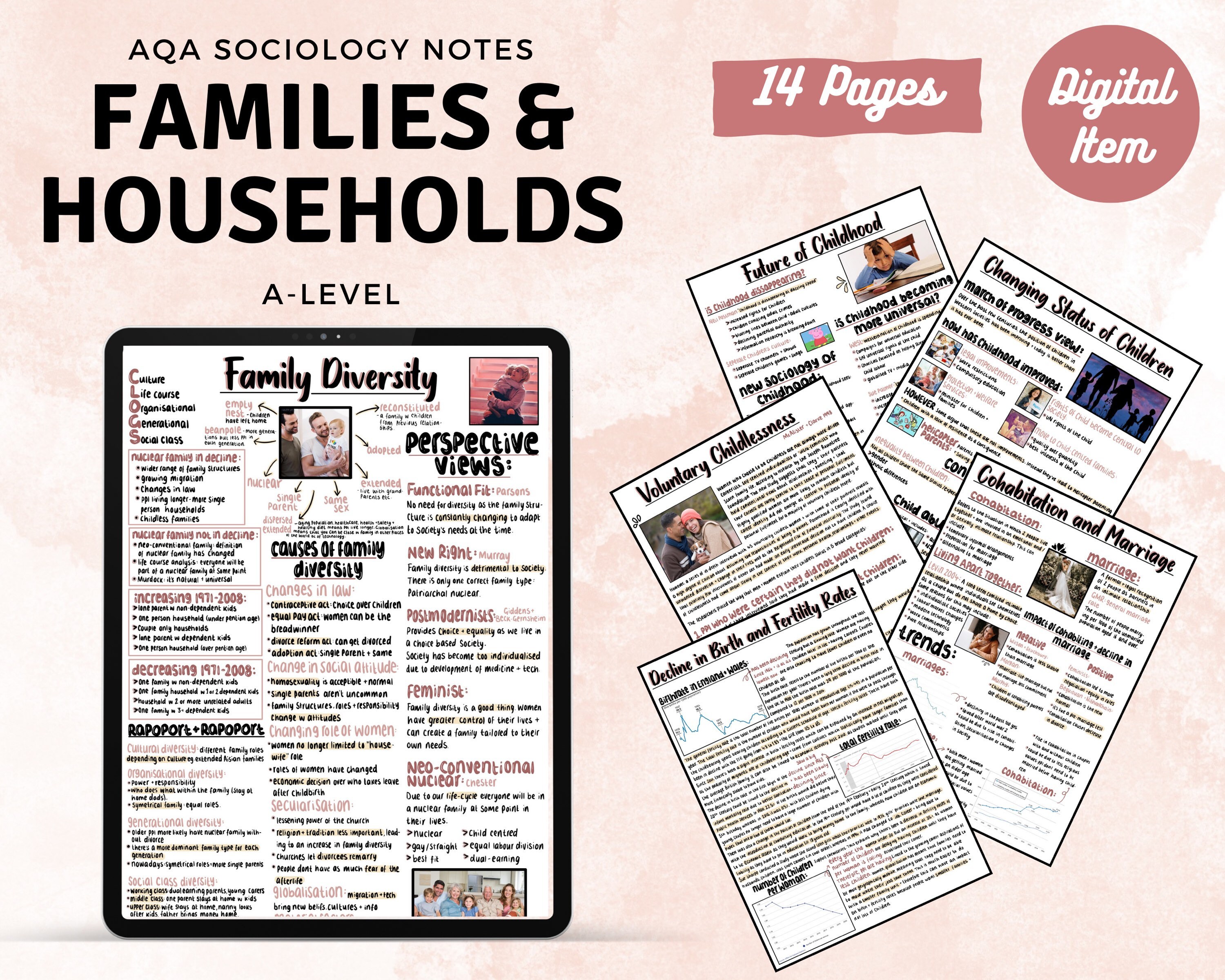 AQA A-level Sociology Notes: Families and Households White Background Printable - Etsy