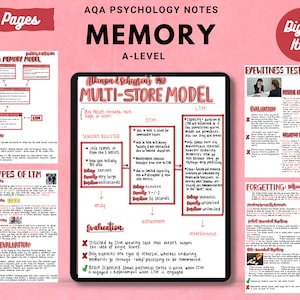 Notes imprimables manuscrites complètes de niveau A en psychologie AQA : MÉMOIRE