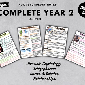 Notes imprimables manuscrites complètes AQA A-level en psychologie : ANNÉE 2 COMPLÈTE