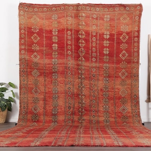 Vintage Moroccan rug - Red Boujaad rug - Berber Carpet - Handmade rug - Funky rug - Large Area rug - Morrocan rug 7x12 - Shag rug - 70s rug image 1