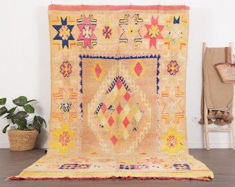 Vintage Moroccan rug, Berber rug, Unique rug, Yellow Boujaad rug 5.6x12.2 FT, Morrocan rug 6x12, Handmade rug - Living room rug, 70s rug