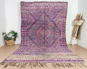 モロッコ　ラグ　ヴィンテージ　パープル ヴィンテージ モロッコ ラグ、パープル ブジャード ラグ 6 x 11
