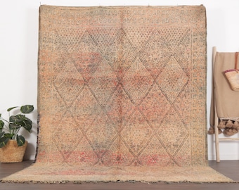 Vintage Morrocan rug - Peach Beni Mguild rug 6.9x9.9 FT - Handmade rug - 70s rug - Colorful rug - Moroccan rug 7x10 FT - living room rug