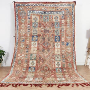 Vintage Moroccan rug - Peach Boujaad rug - Berber rug - Morrocan rug 6x9 FT - Handmade rug - Bohemian rug - Masterpiece for Living room