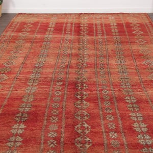 Vintage Moroccan rug - Red Boujaad rug - Berber Carpet - Handmade rug - Funky rug - Large Area rug - Morrocan rug 7x12 - Shag rug - 70s rug image 3