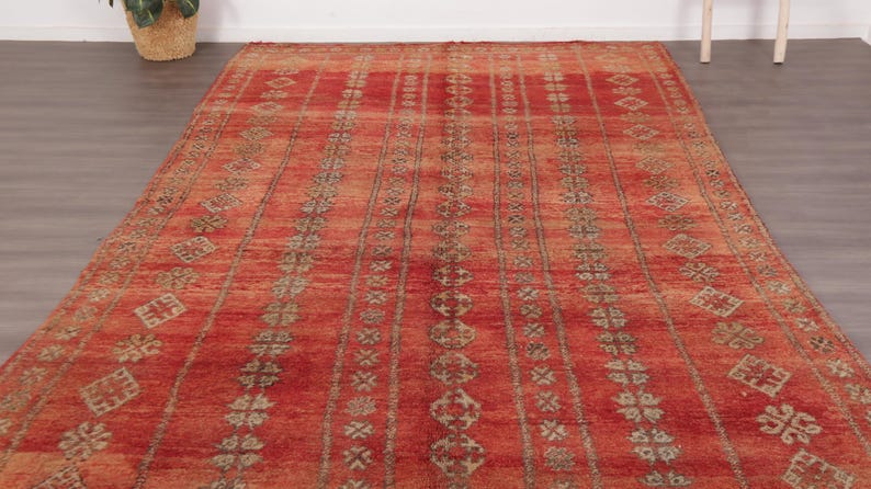 Vintage Moroccan rug - Red Boujaad rug - Berber Carpet - Handmade rug - Funky rug - Large Area rug - Morrocan rug 7x12 - Shag rug - 70s rug image 3