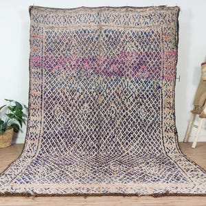 Alfombra Boujaad vintage, alfombra marroquí color melocotón, 2,13 x 3,05 m