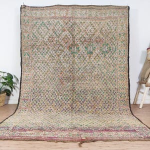 Alfombra Boujaad vintage, alfombra marroquí color melocotón, 2,13 x 3,05 m