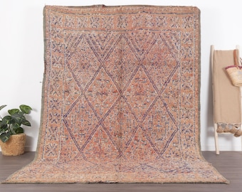 Vintage Boujaad rug , Peach Moroccan rug 7x11 FT, Morrocan rug 6.8 x 10.6 FT, Living room rug, Berber rug