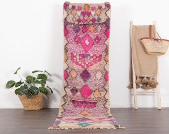 Hallway Moroccan runner - Runner rug Moroccan 2x10 FT - Colorful Boujaad Runner - Genuine lamb Wool - Morrocan runner rug - stairs rug