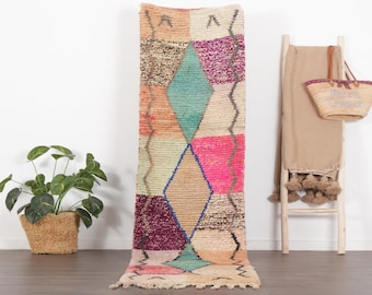 Hallway Moroccan runner - Runner rug Moroccan 2.1x9 FT - Colorful Boujaad Runner - Genuine lamb Wool - Morrocan runner rug - stairs rug