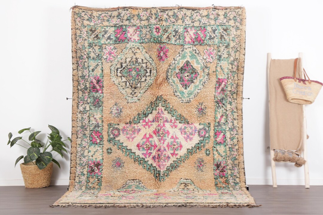 Vintage Moroccan 6.1x9.6 FT Rug Unique Wool Handmade Boho Artistic