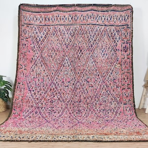 Pink Moroccan rug, Vintage Boujaad rug 7x10 FT