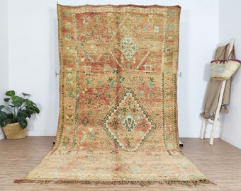 Vintage Moroccan rug, Peach Boujaad rug 5x10 FT