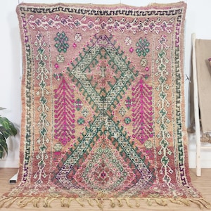 Vintage Moroccan rug - Peach Boujaad rug - Berber rug - 5x7 Rugs - Unique rug - handmade 100% wool rug - Teppich