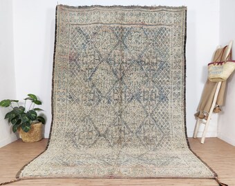 Vintage Boujaad rug , Blue Moroccan rug 6x10 FT