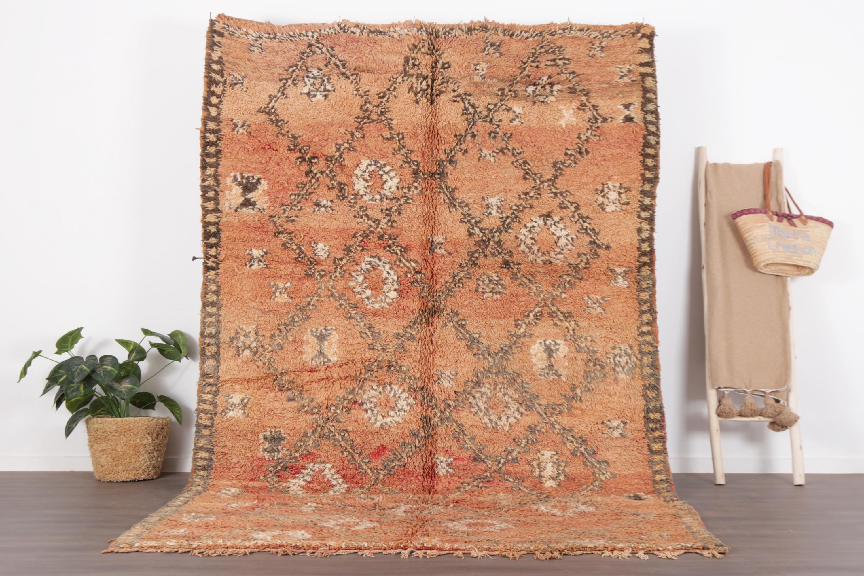 Orange Morrocan rug Berber rug Vintage Boujaad rug shag rug abstract rug 6.4x10.2 FT Handmade rug 70s rug unique rug Teppich