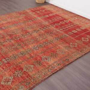 Vintage Moroccan rug - Red Boujaad rug - Berber Carpet - Handmade rug - Funky rug - Large Area rug - Morrocan rug 7x12 - Shag rug - 70s rug image 5