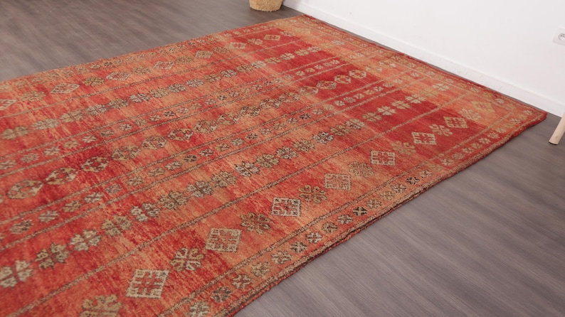 Vintage Moroccan rug - Red Boujaad rug - Berber Carpet - Handmade rug - Funky rug - Large Area rug - Morrocan rug 7x12 - Shag rug - 70s rug image 5