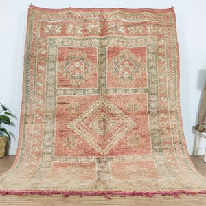 Vintage Moroccan rug, Pink Boujaad rug 7x9 FT