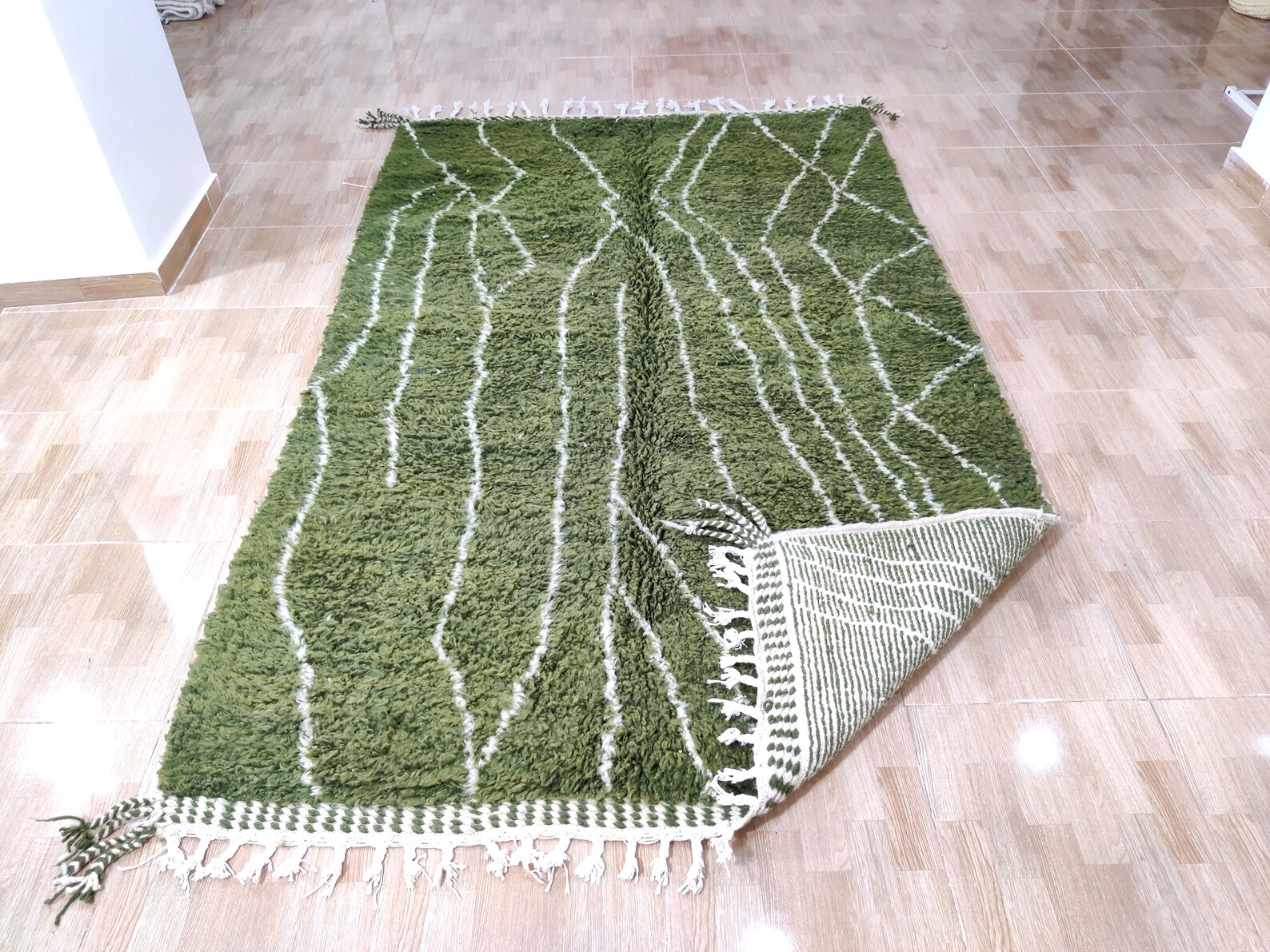 Moroccan Rug Green Moroccan Rug Teal Hand Knotted Wool Rug Etsy