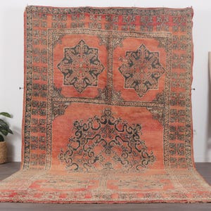 Vintage Moroccan rug, Oversized Peach Boujaad rug 7x12 FT