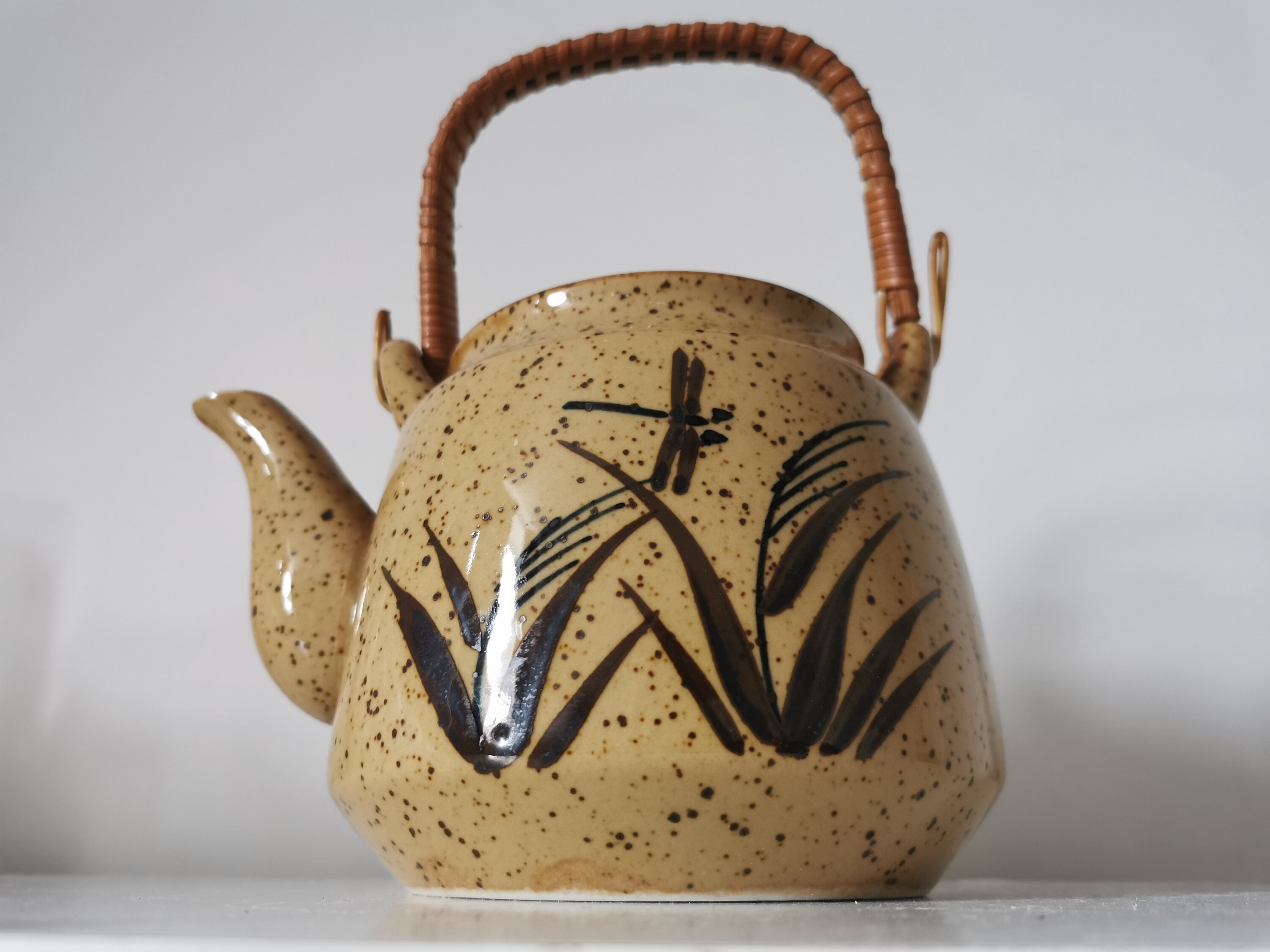Vintage Japanese Otagiri Teapot with Bamboo Ratan Handle Etsy
