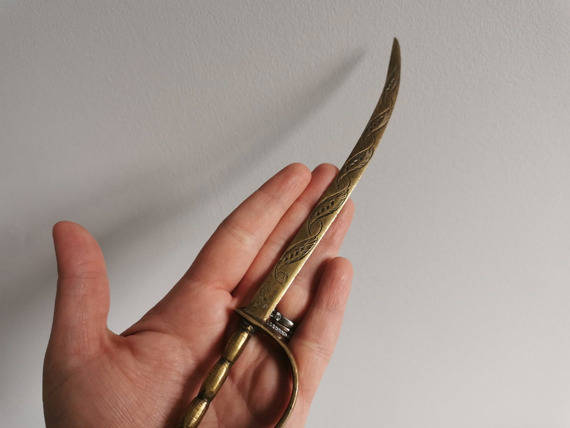 Vintage Sarna Brass India Etched Sword Letter Opener Brass Etsy