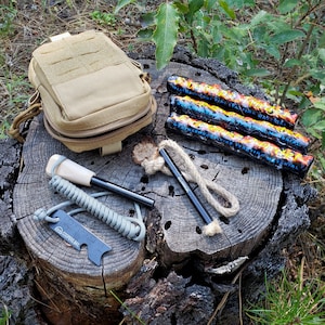 Complete Ferro Rod Fire Starter Kit with Tinder and Bag by Coopers Bay Outdoors