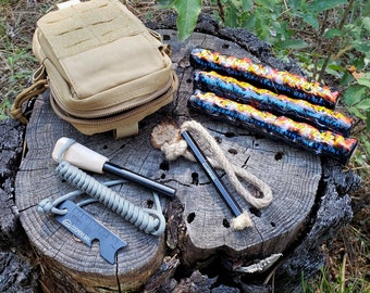 Complete Ferro Rod Fire Starter Kit with Tinder and Bag by Coopers Bay Outdoors