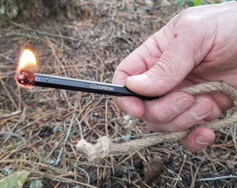 Ferro Rod W/Multi Tool Striker & Jumbo Natural Wax Infused Fire Starting Jute Tinder Wick Rope For Camping Backpacking Hiking