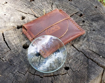 Lupa de bolsillo con estuche de cuero para encender fuego, rastrear, identificar plantas, etc.