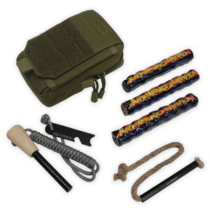 Complete Ferro Rod Fire Starter Kit with Tinder and Bag by Coopers Bay Outdoors OD Green