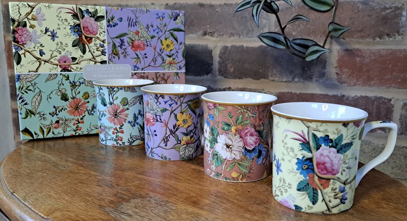 Gift Boxed Set of 4 Mugs William Morris Kilburn Design Fine China Tea ...