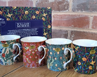 Gift Boxed Set of 4 Mugs William Morris Design Fine Bone China Tea Coffee Cups 300ml