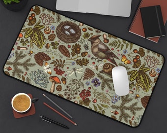 Cottagecore Desk Mat: Sage Green Forest Frog Mouse Pad
